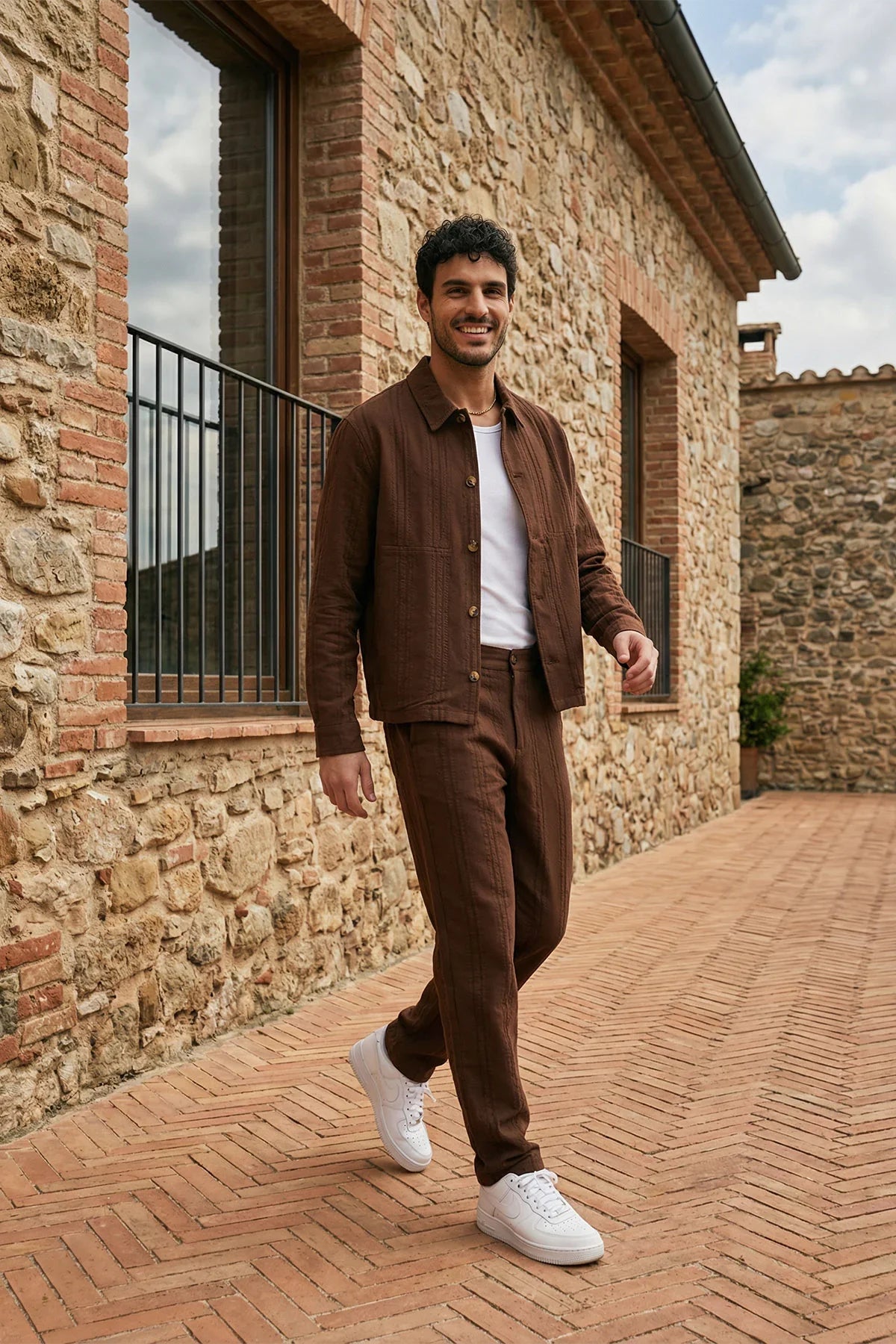 Talbot Premium Keten Desenli Düğmeli Ceket Pantolon Erkek Takım Relax Kalıp - Livio Ferri