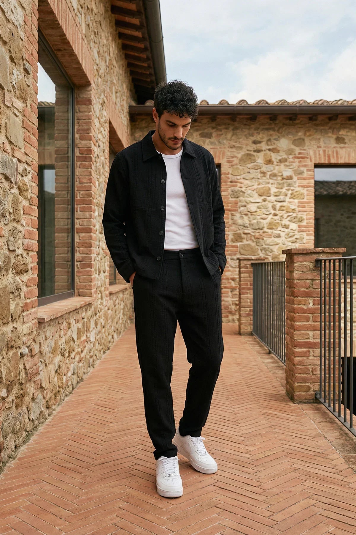 Talbot Premium Keten Desenli Düğmeli Ceket Pantolon Erkek Takım Relax Kalıp - Livio Ferri