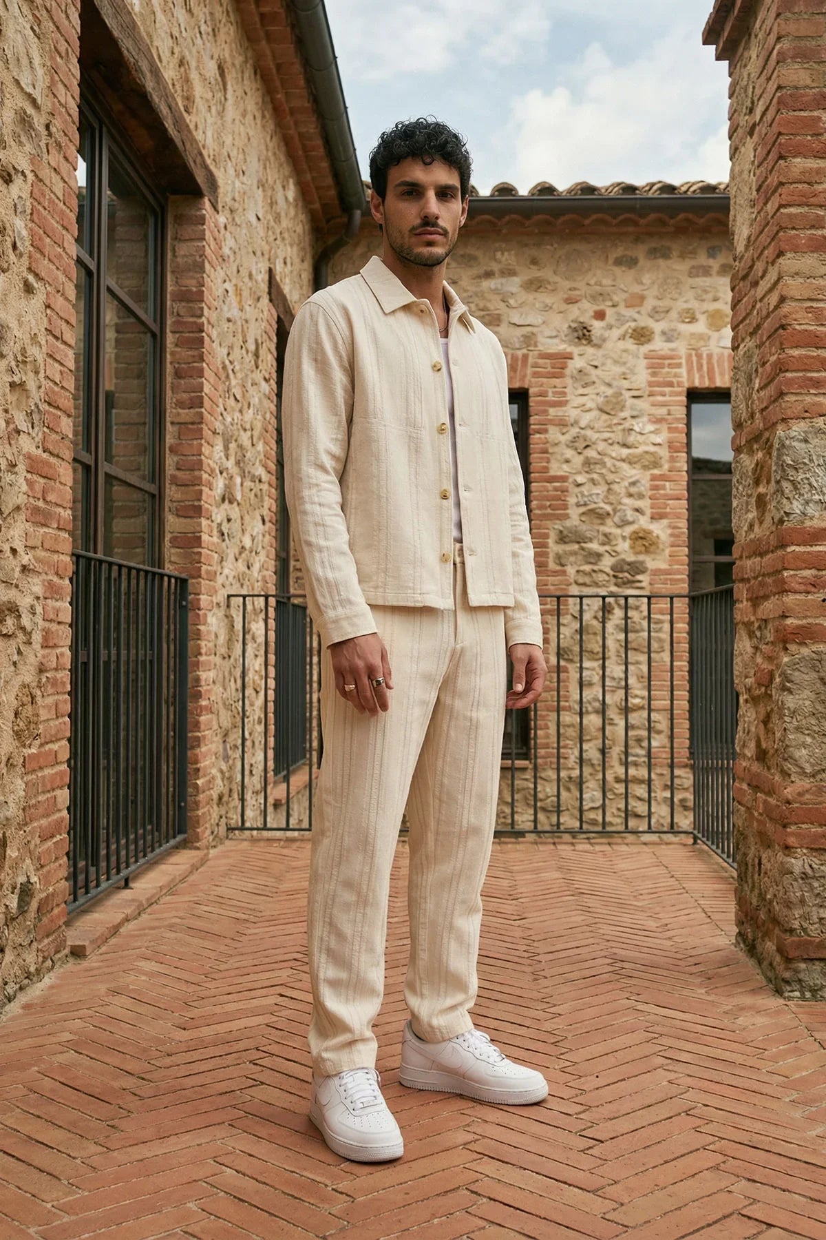 Talbot Premium Keten Desenli Düğmeli Ceket Pantolon Erkek Takım Relax Kalıp - Livio Ferri
