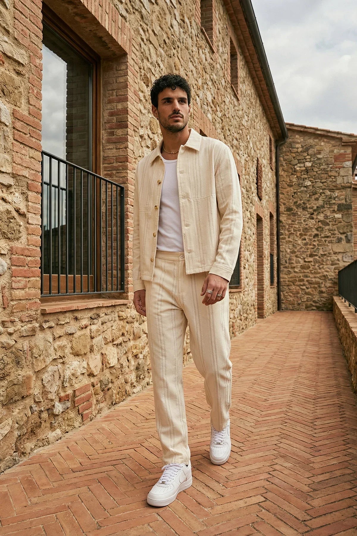 Talbot Premium Keten Desenli Düğmeli Ceket Pantolon Erkek Takım Relax Kalıp - Livio Ferri