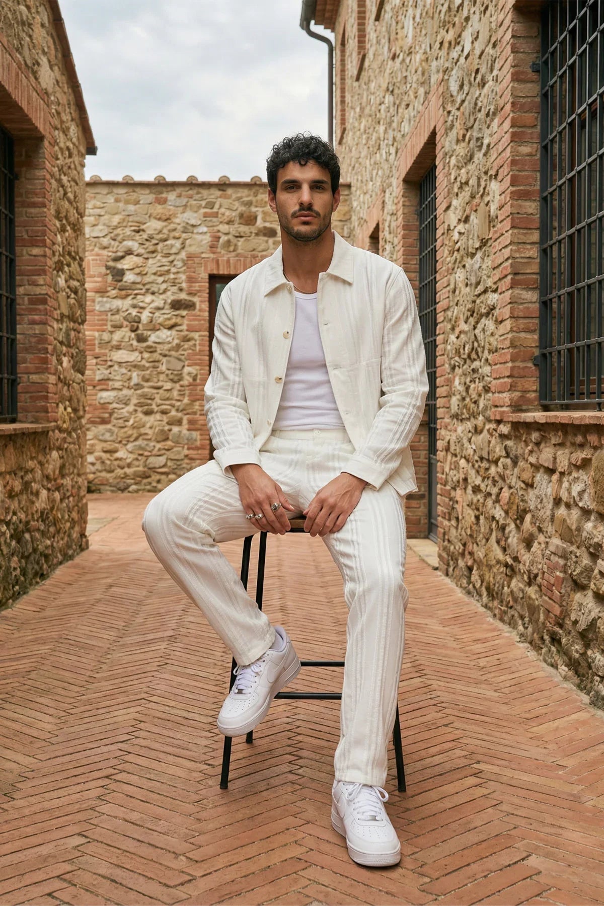 Talbot Premium Keten Desenli Düğmeli Ceket Pantolon Erkek Takım Relax Kalıp - Livio Ferri