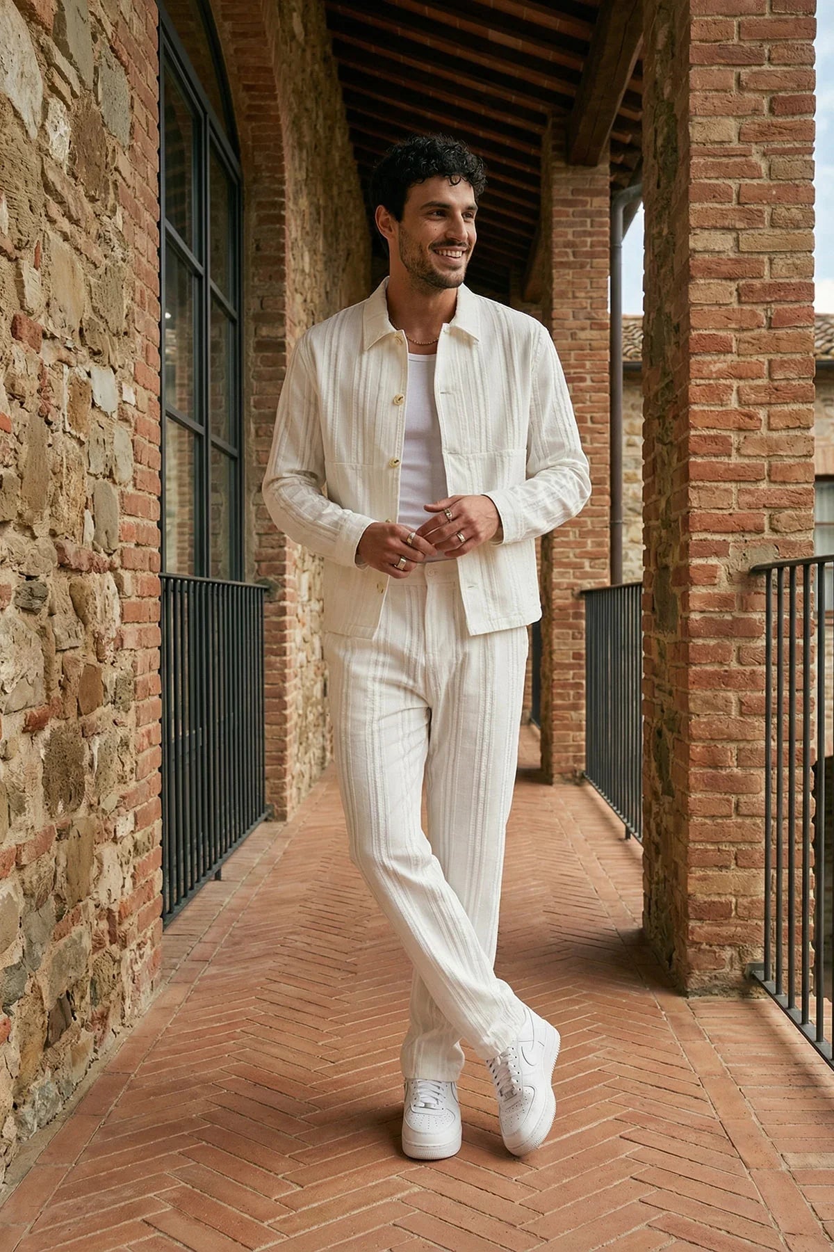 Talbot Premium Keten Desenli Düğmeli Ceket Pantolon Erkek Takım Relax Kalıp - Livio Ferri