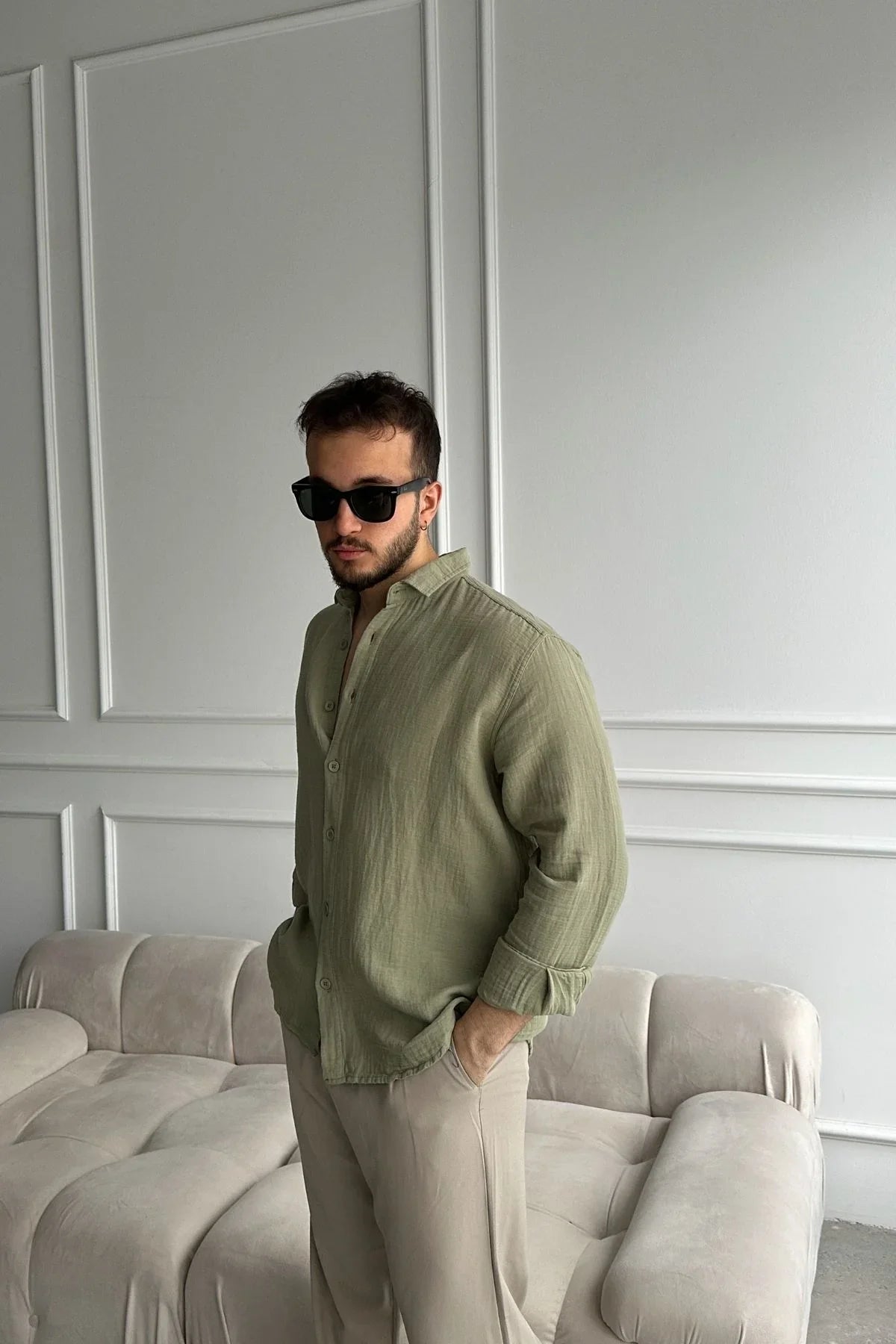 Tap Erkek Oversize Pamuk Gömlek