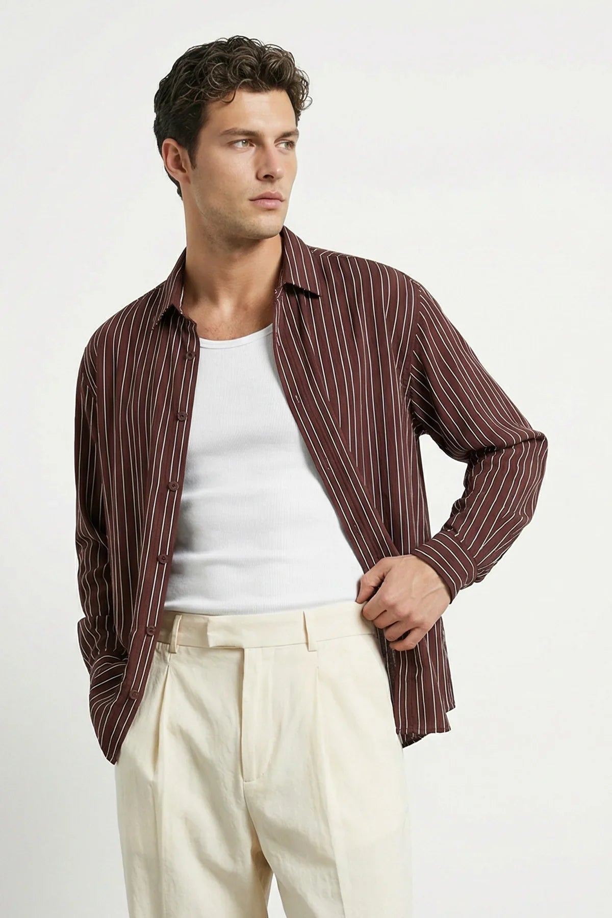 Tugur Erkek Çizgili Oversize Premium Gömlek Soft Touch Refined Comfort - Livio Ferri