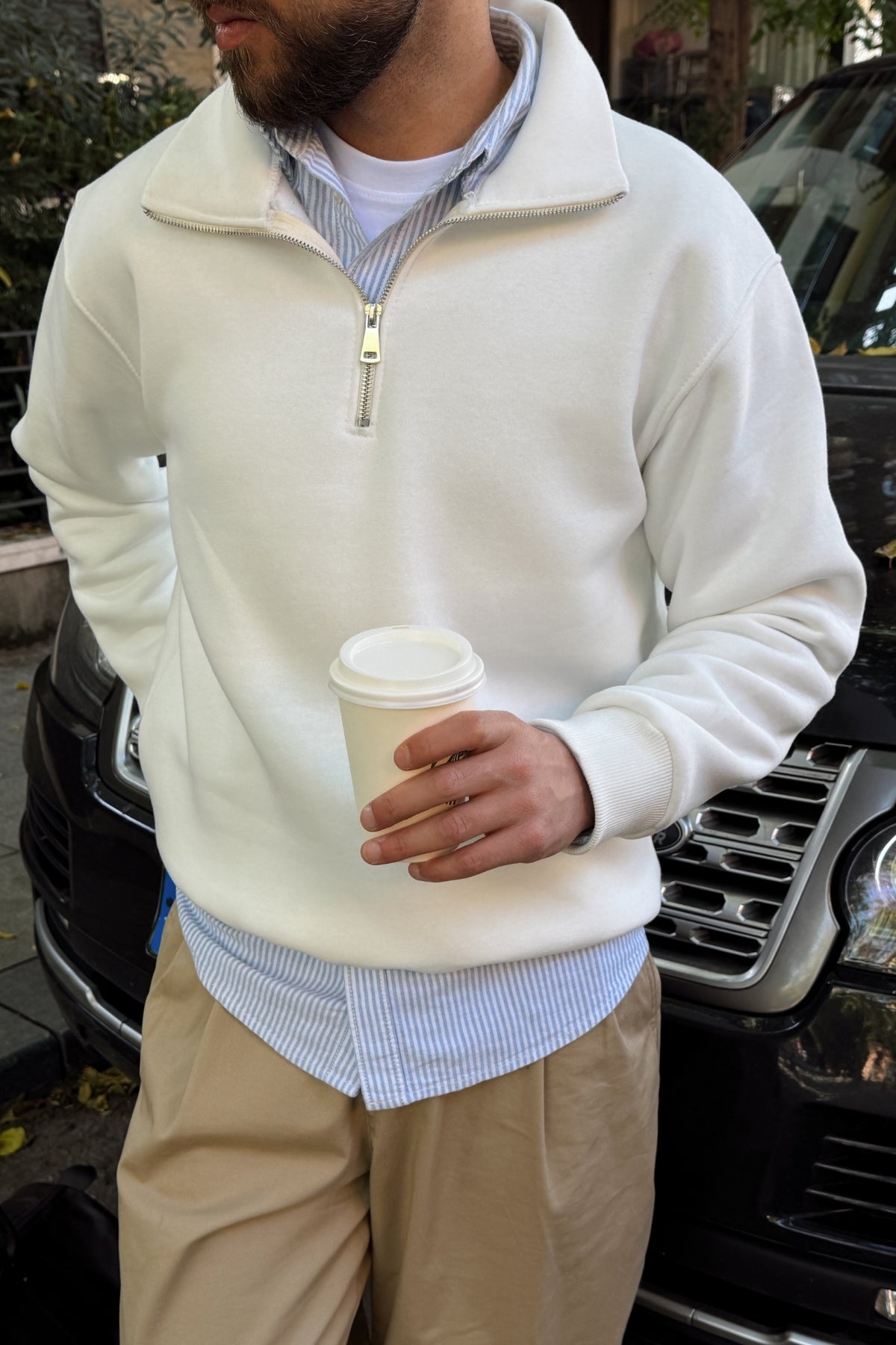 Tulun 3 İplik Şardonlu Yarım Fermuarlı Geniş Kalıp Erkek Sweatshirt