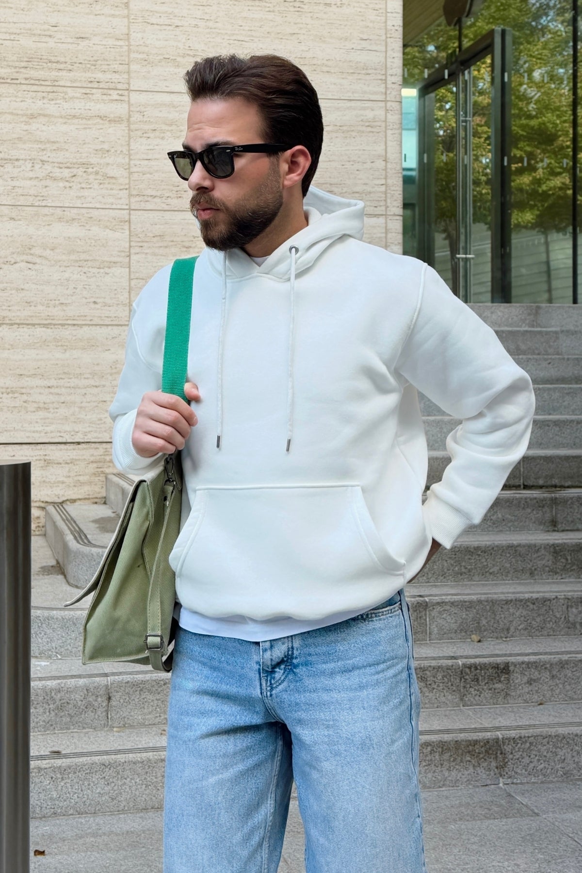 Vidim 3 İplik Şardonlu Basic Kapüşonlu Kanguru Cepli Geniş Kalıp Erkek Sweatshirt
