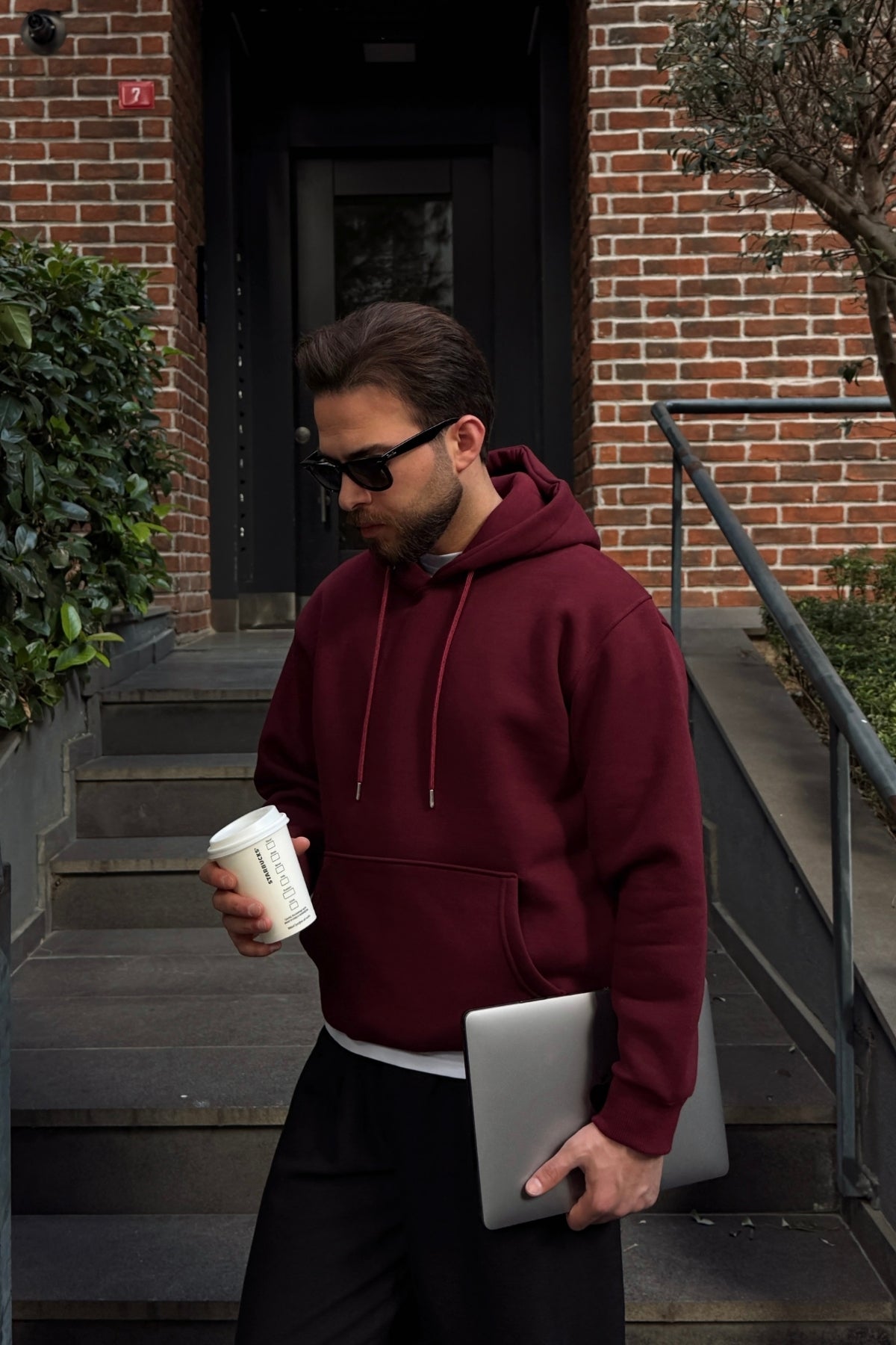 Vidim 3 İplik Şardonlu Basic Kapüşonlu Kanguru Cepli Geniş Kalıp Erkek Sweatshirt