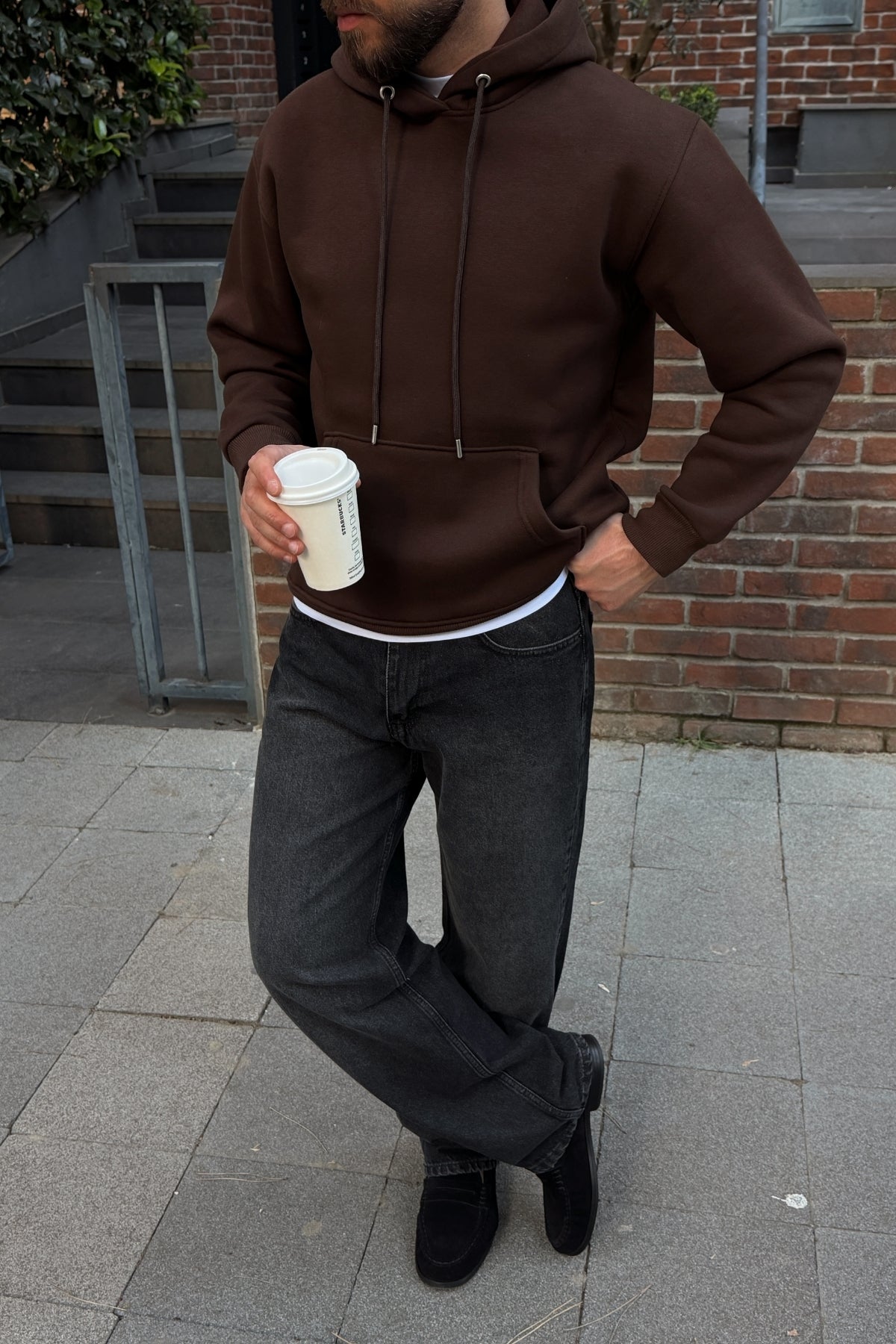 Vidim 3 İplik Şardonlu Basic Kapüşonlu Kanguru Cepli Geniş Kalıp Erkek Sweatshirt