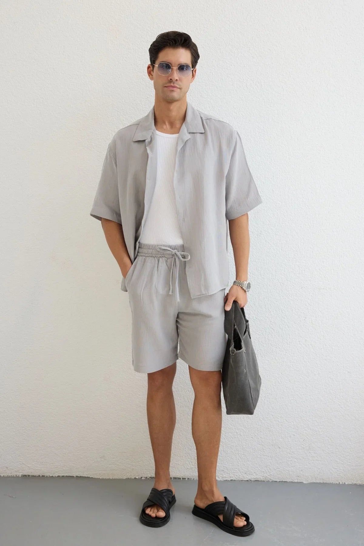 Xar Erkek Oversize Müslin Şort Gömlek Takım %100 Pamuk Soft Feel