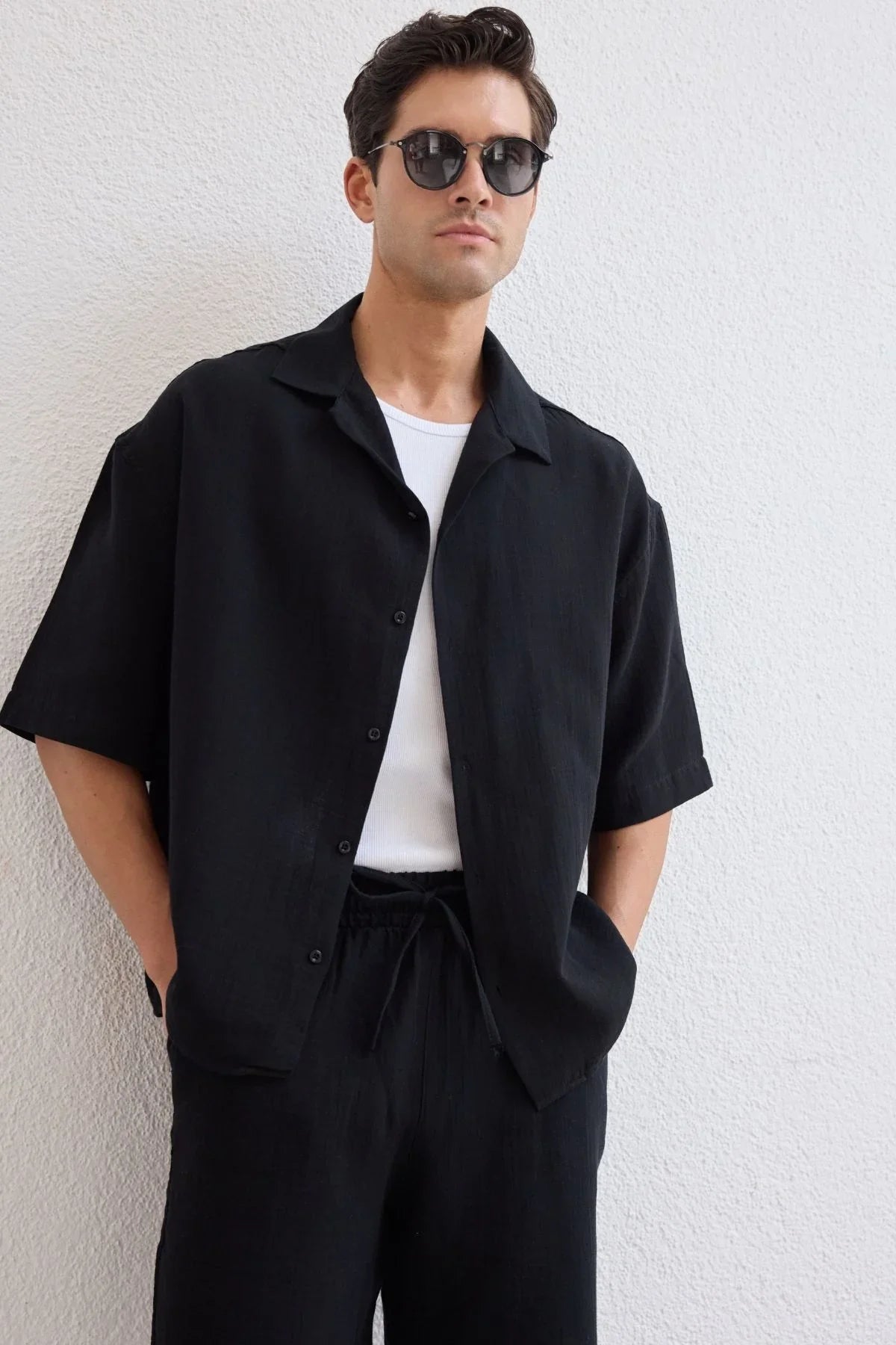 Xar Erkek Oversize Müslin Şort Gömlek Takım %100 Pamuk Soft Feel