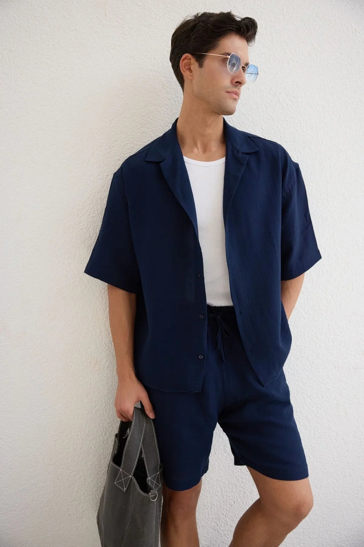 Xar Erkek Oversize Müslin Şort Gömlek Takım %100 Pamuk Soft Feel