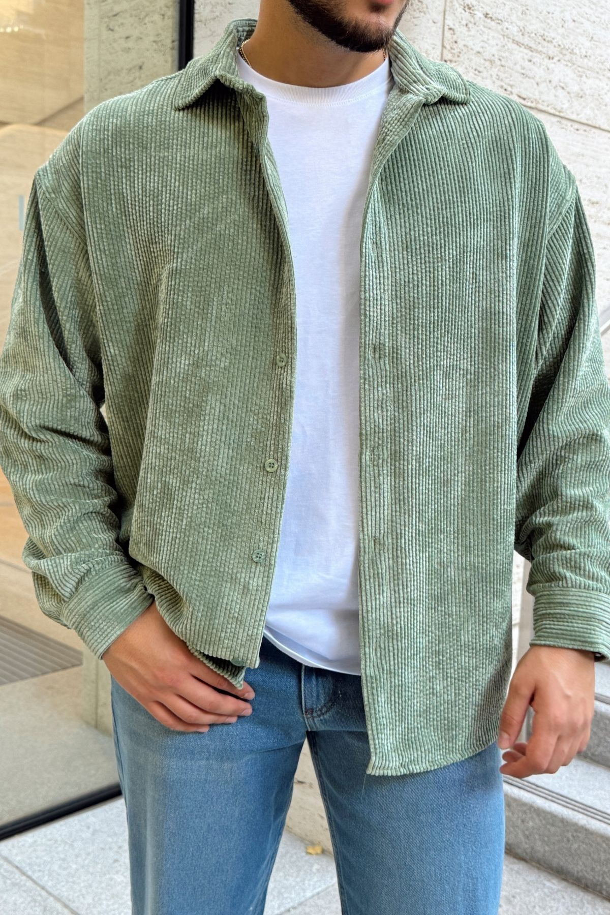 Yotau Erkek Oversize Fit Kadife Uzun Kollu Gömlek Ceket