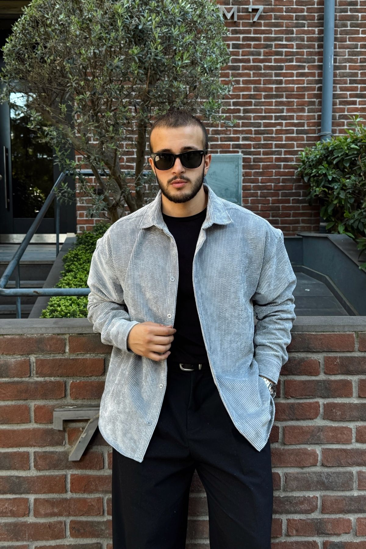 Yotau Erkek Oversize Fit Kadife Uzun Kollu Gömlek Ceket