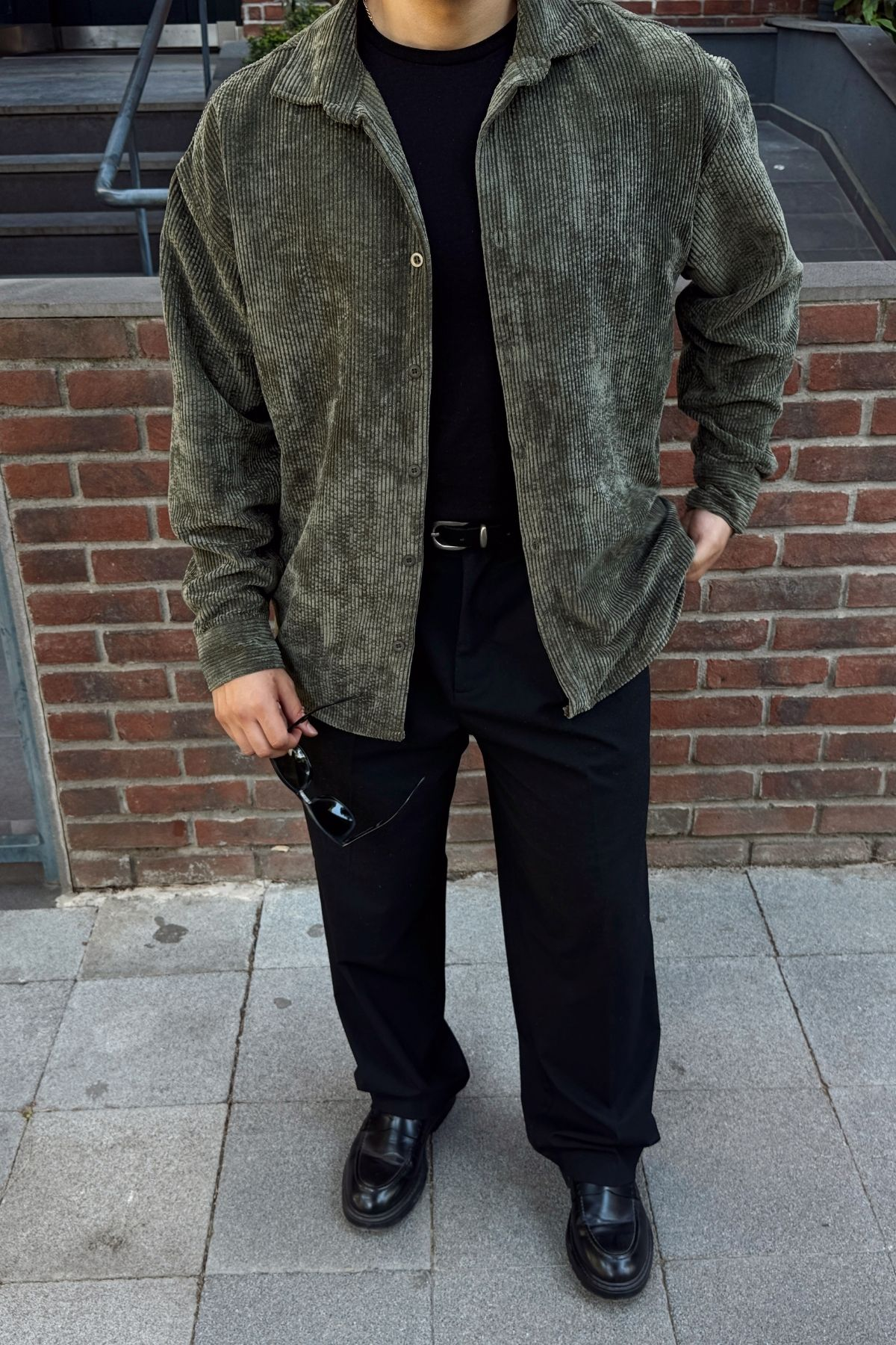 Yotau Erkek Oversize Fit Kadife Uzun Kollu Gömlek Ceket