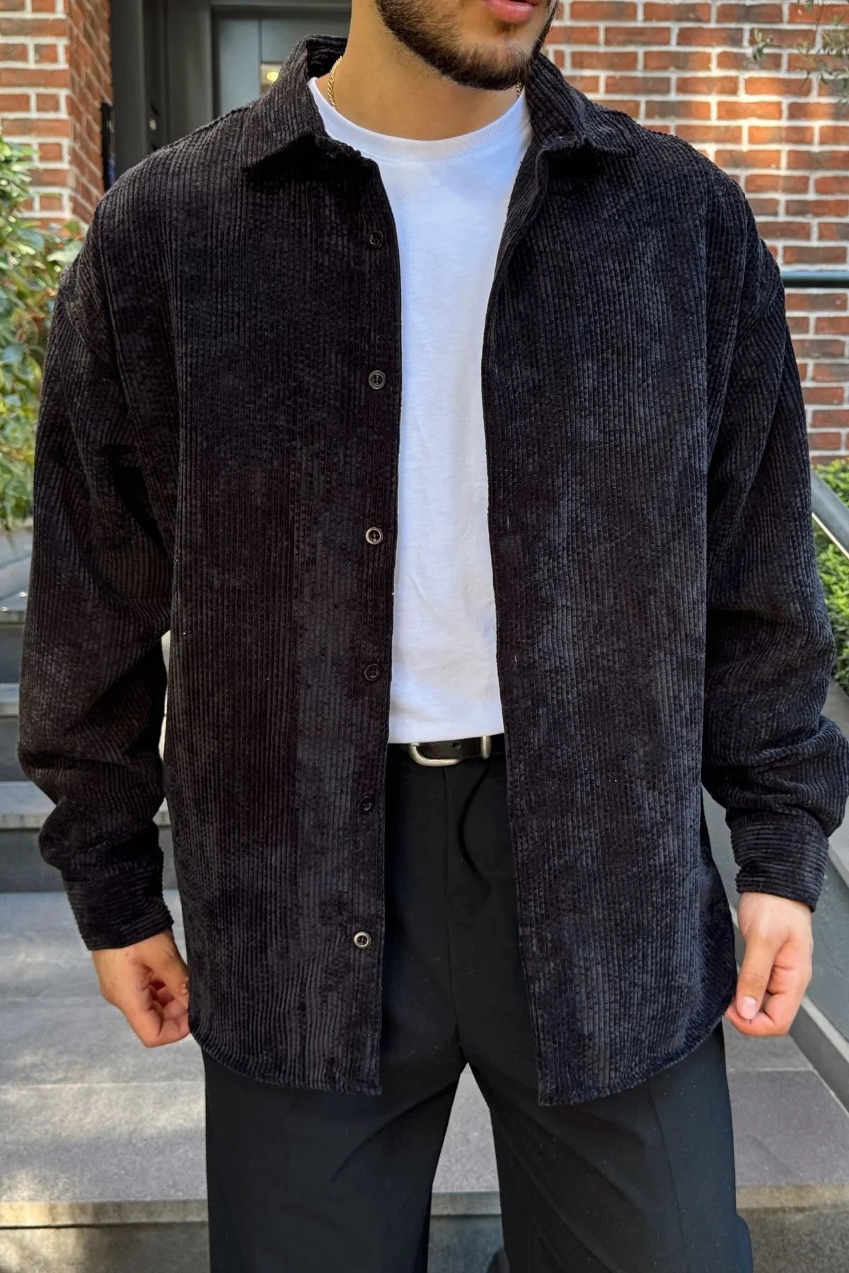 Yotau Erkek Oversize Fit Kadife Uzun Kollu Gömlek Ceket