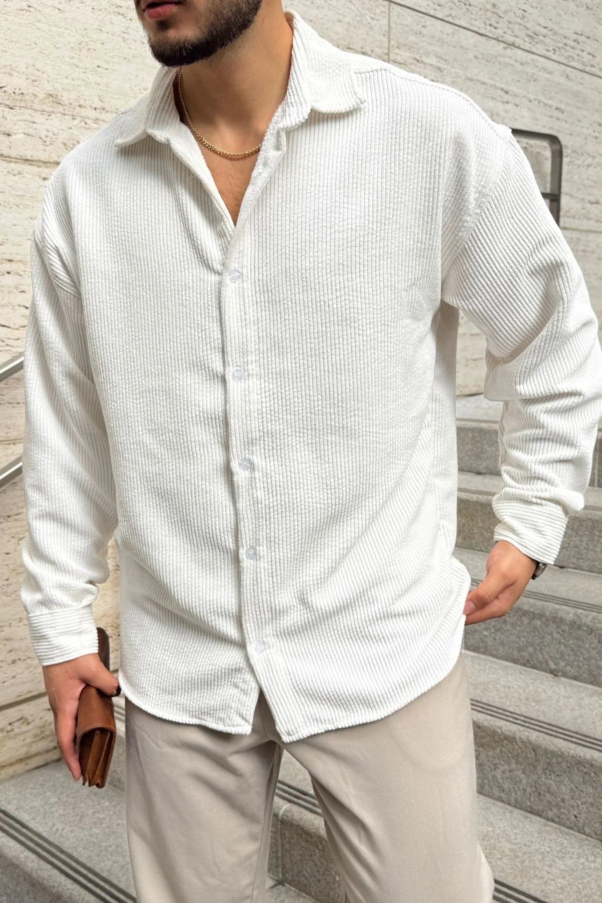 Yotau Erkek Oversize Fit Kadife Uzun Kollu Gömlek Ceket