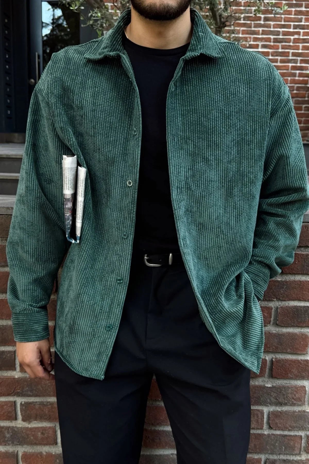 Yotau Erkek Oversize Fit Kadife Uzun Kollu Gömlek Ceket