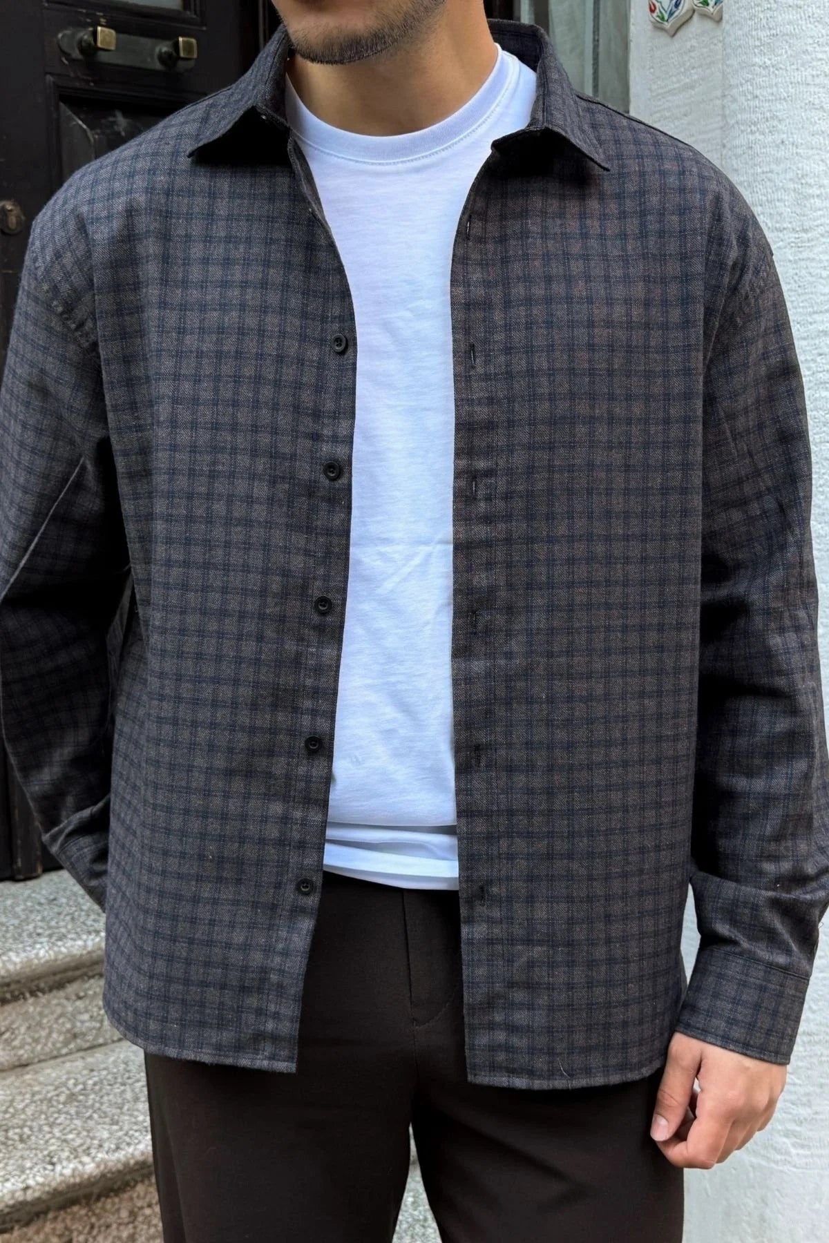 Yuan Oversize Fit %100 Pamuk Erkek Ekose Gömlek