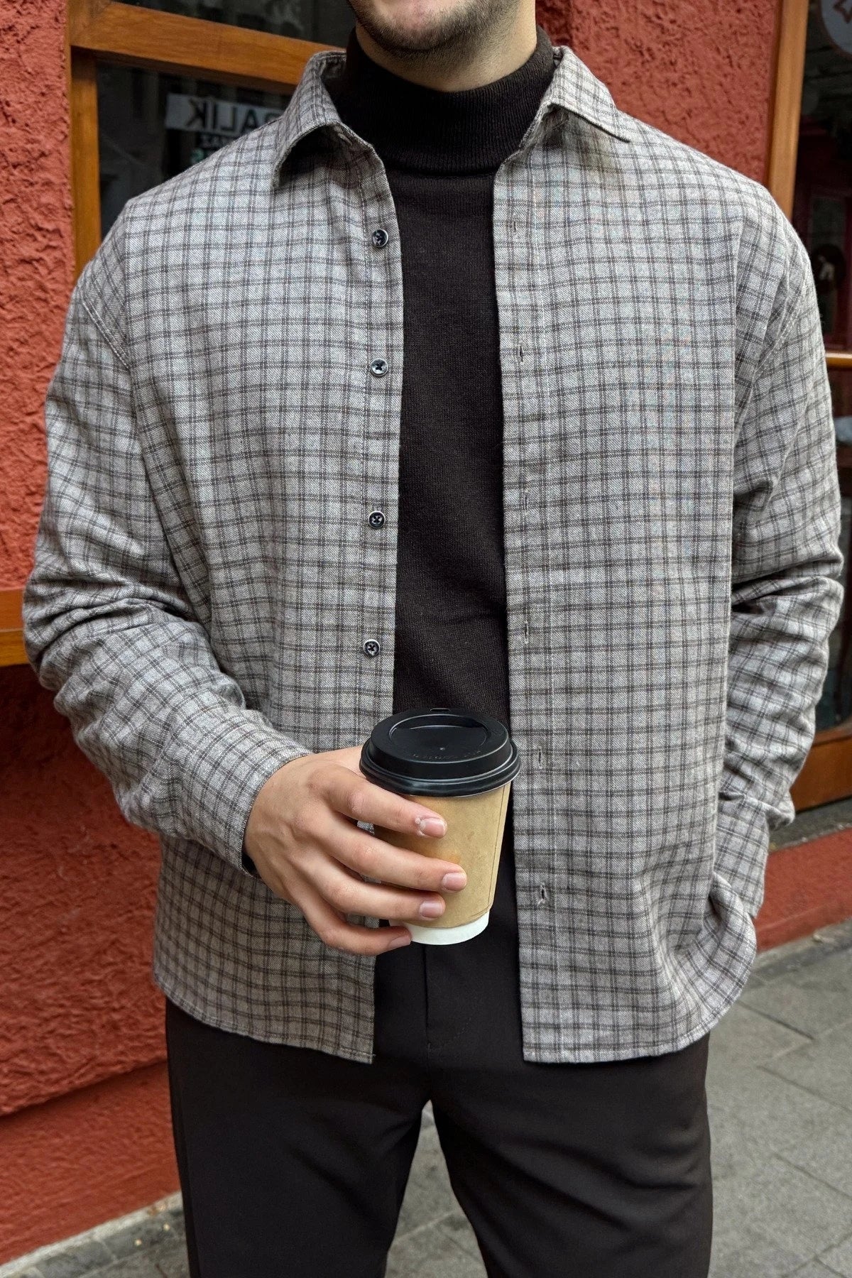 Yuan Oversize Fit %100 Pamuk Erkek Ekose Gömlek