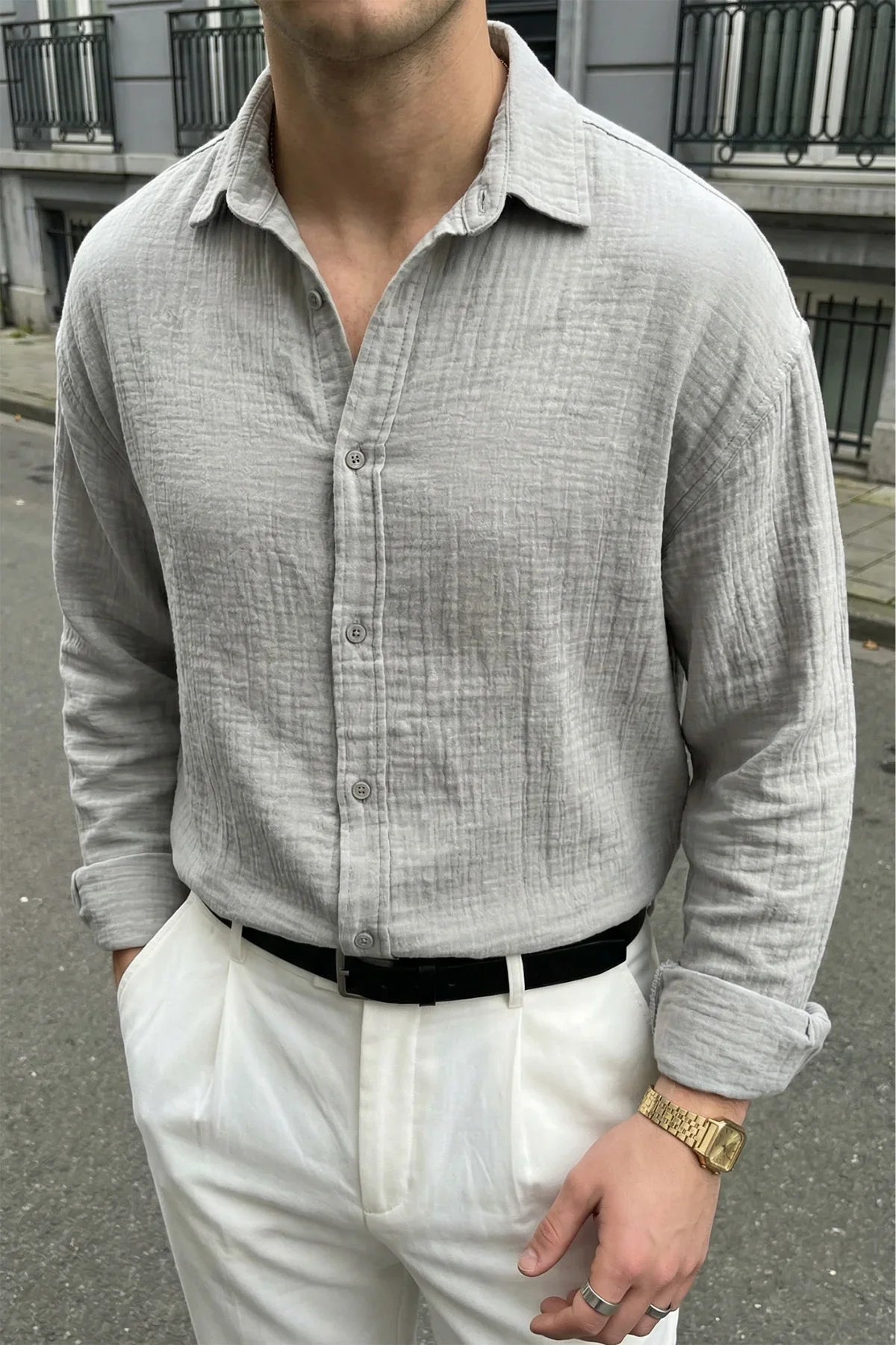 Yurin Erkek Premium Müslin %100 Pamuk Oversize Uzun Kollu Gömlek - Livio Ferri