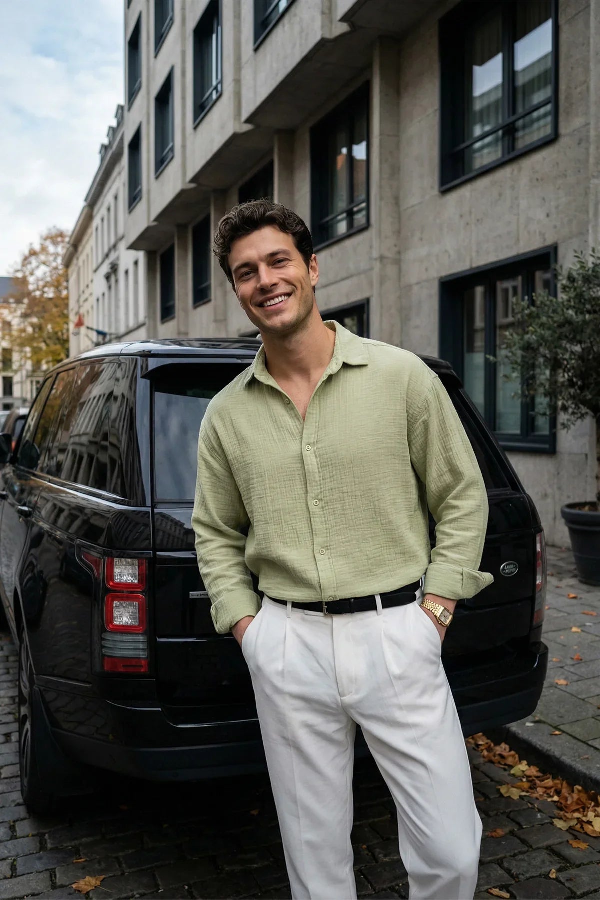 Yurin Erkek Premium Müslin %100 Pamuk Oversize Uzun Kollu Gömlek - Livio Ferri
