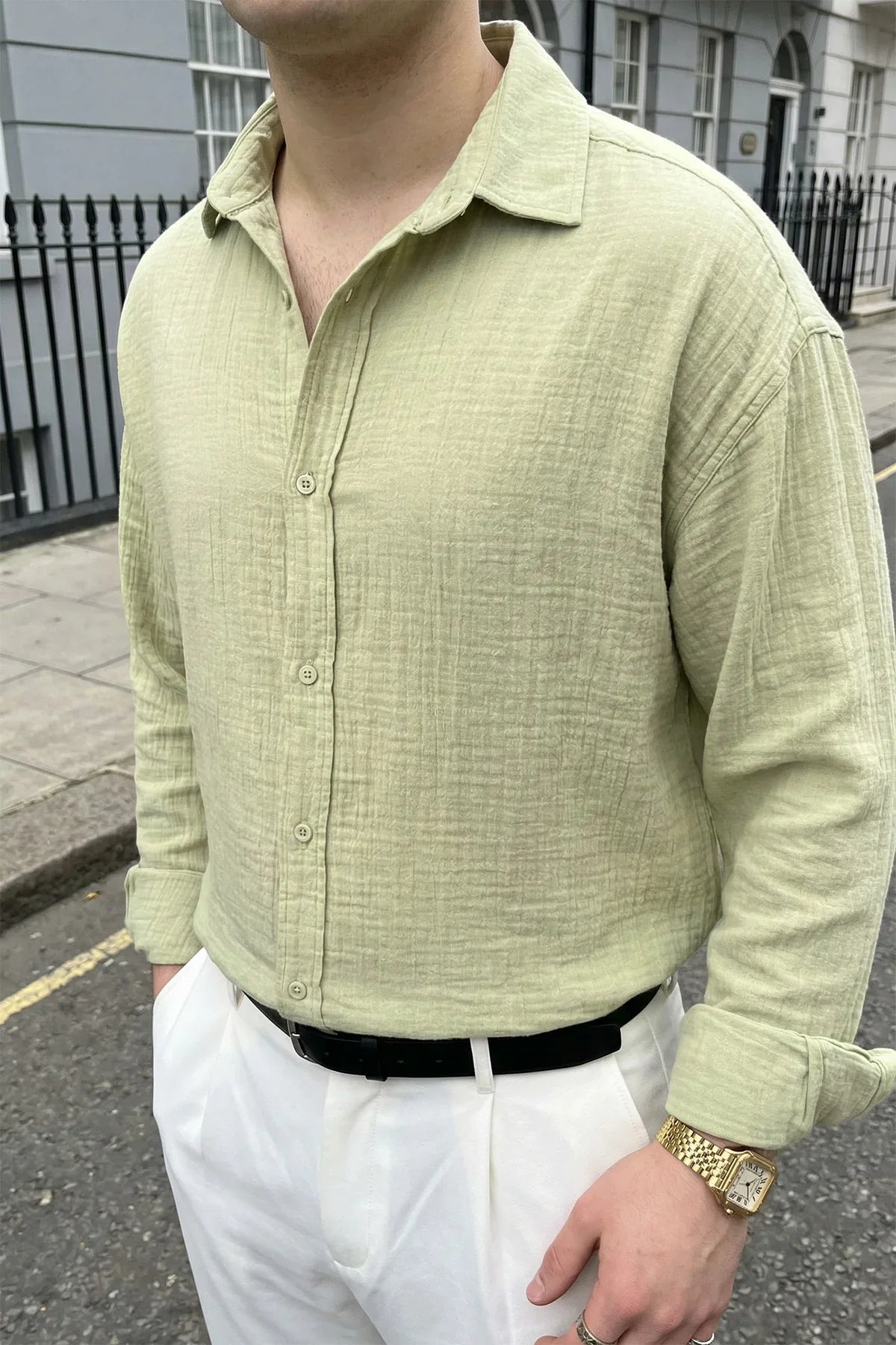 Yurin Erkek Premium Müslin %100 Pamuk Oversize Uzun Kollu Gömlek - Livio Ferri