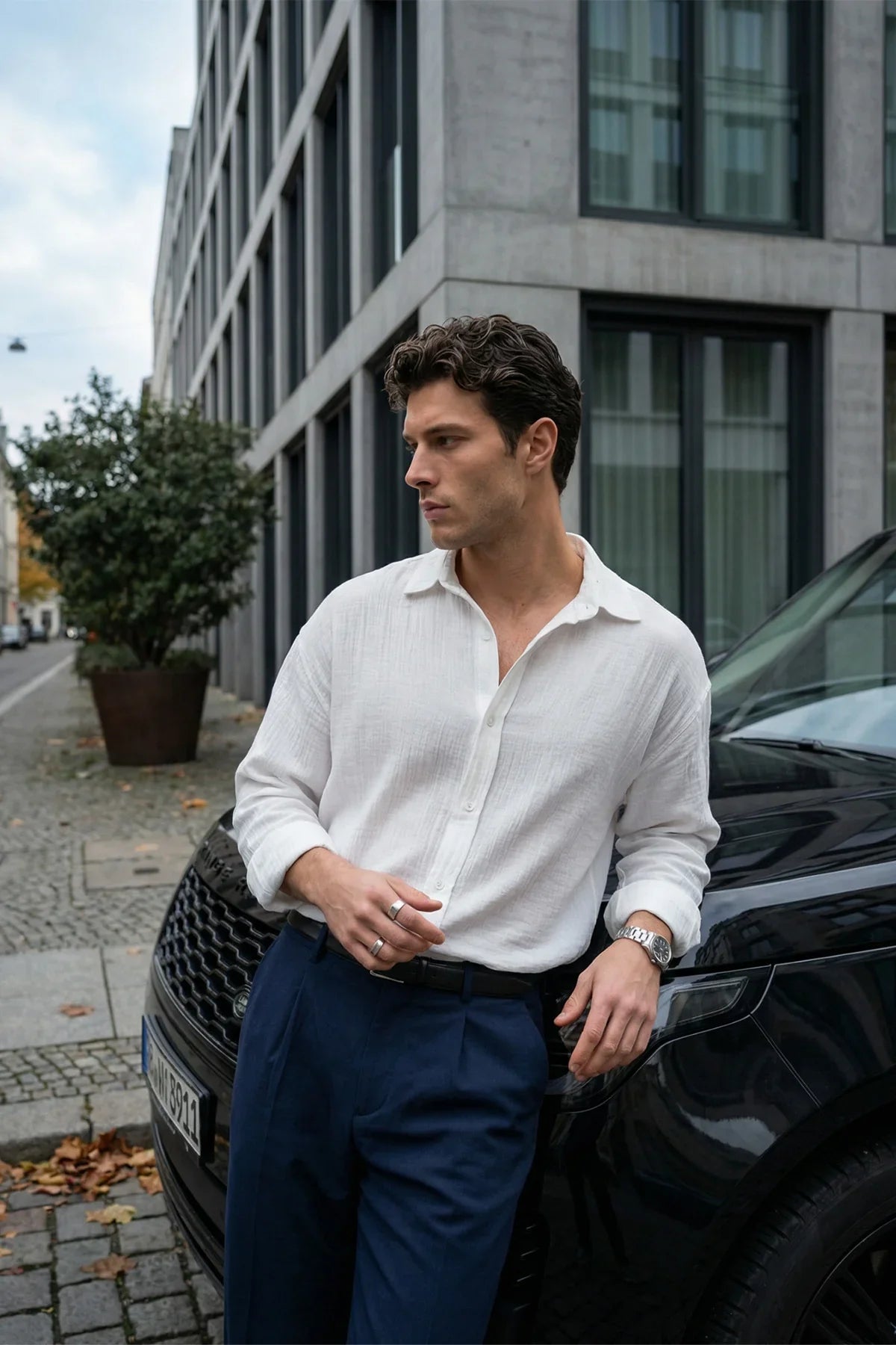 Yurin Erkek Premium Müslin %100 Pamuk Oversize Uzun Kollu Gömlek - Livio Ferri