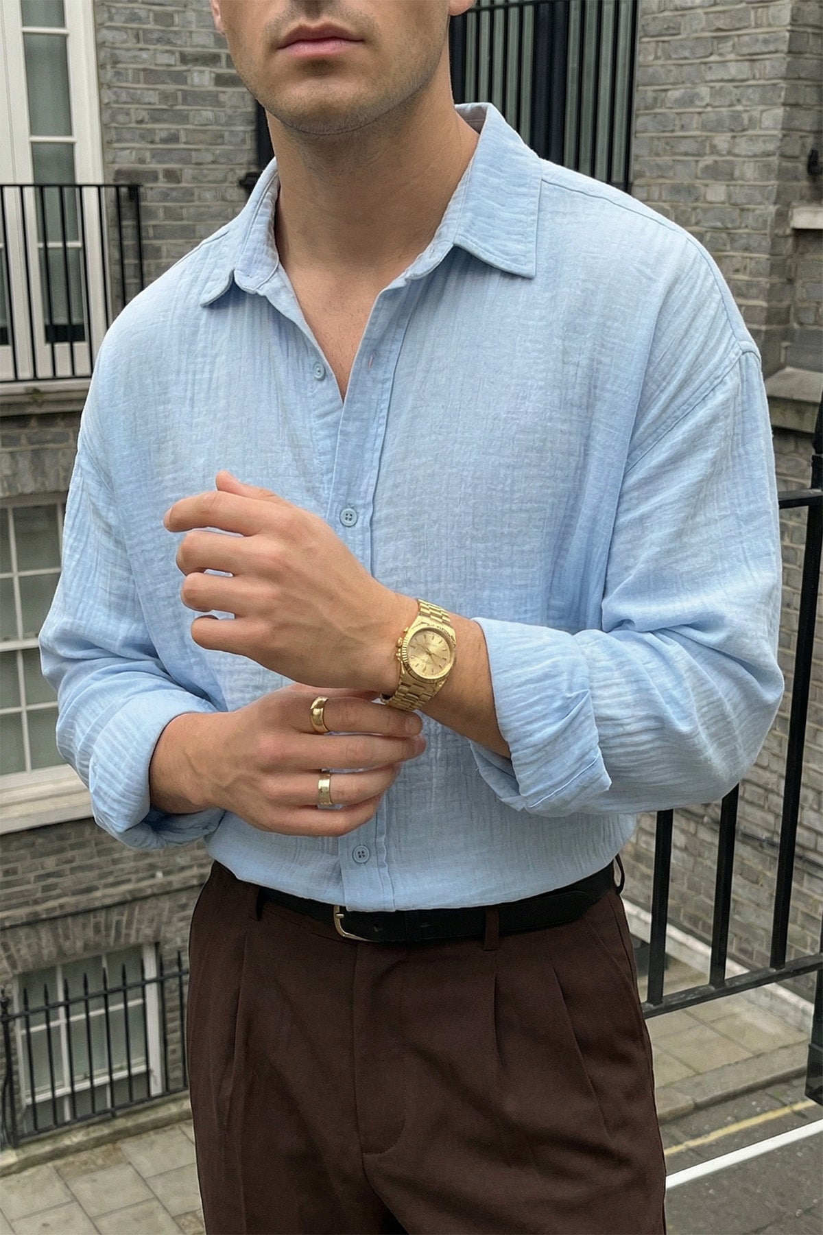 Yurin Erkek Premium Müslin %100 Pamuk Oversize Uzun Kollu Gömlek
