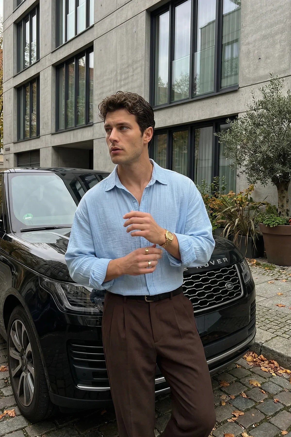 Yurin Erkek Premium Müslin %100 Pamuk Oversize Uzun Kollu Gömlek - Livio Ferri