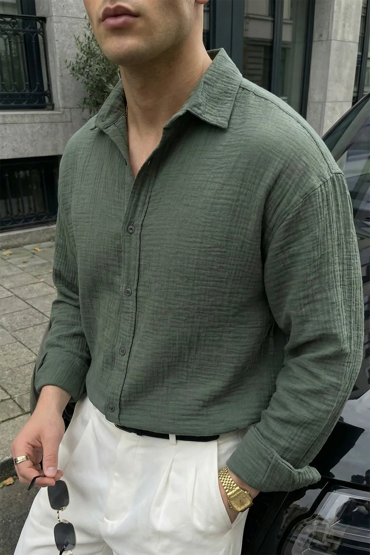Yurin Erkek Premium Müslin %100 Pamuk Oversize Uzun Kollu Gömlek - Livio Ferri
