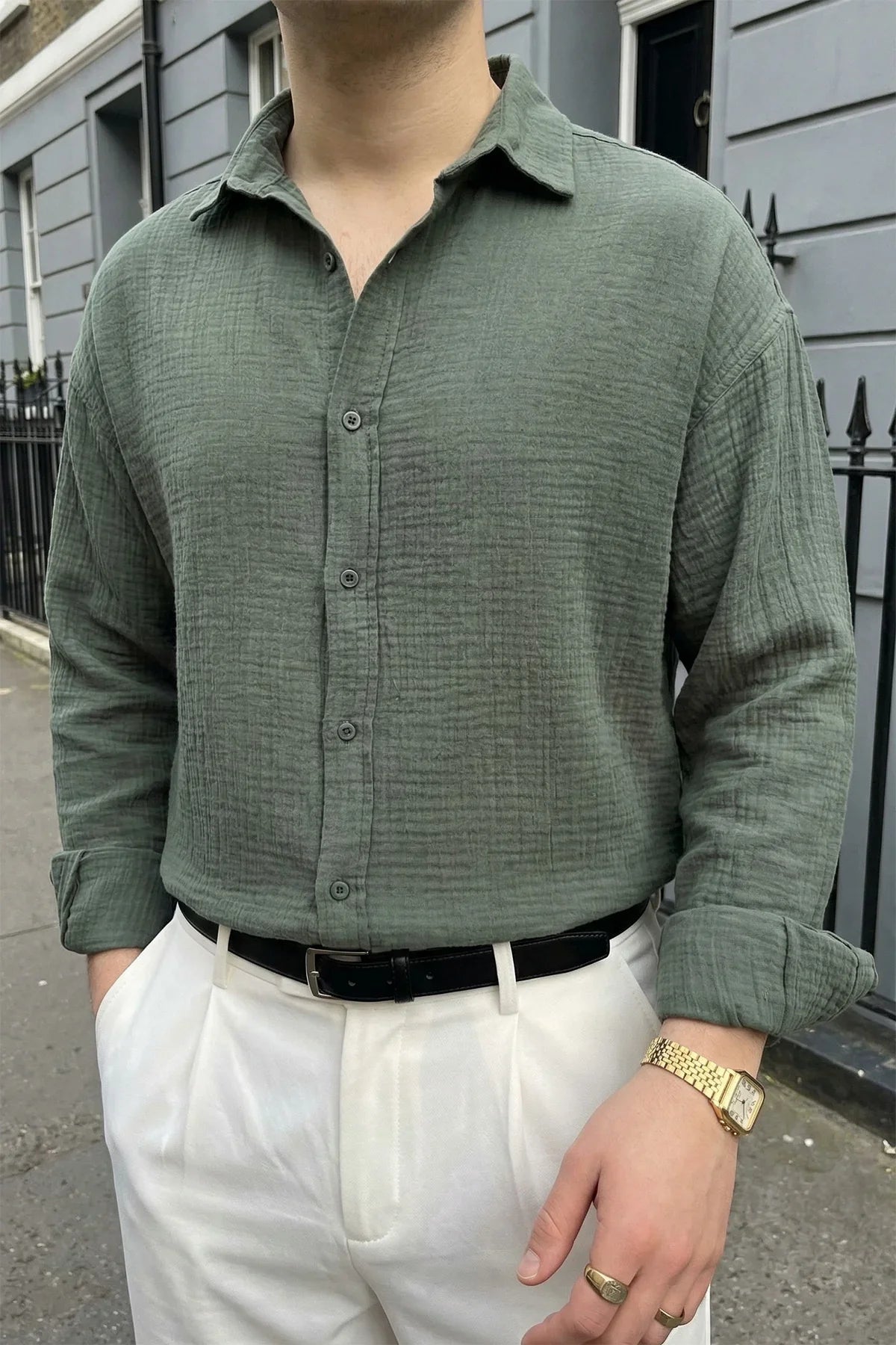 Yurin Erkek Premium Müslin %100 Pamuk Oversize Uzun Kollu Gömlek - Livio Ferri