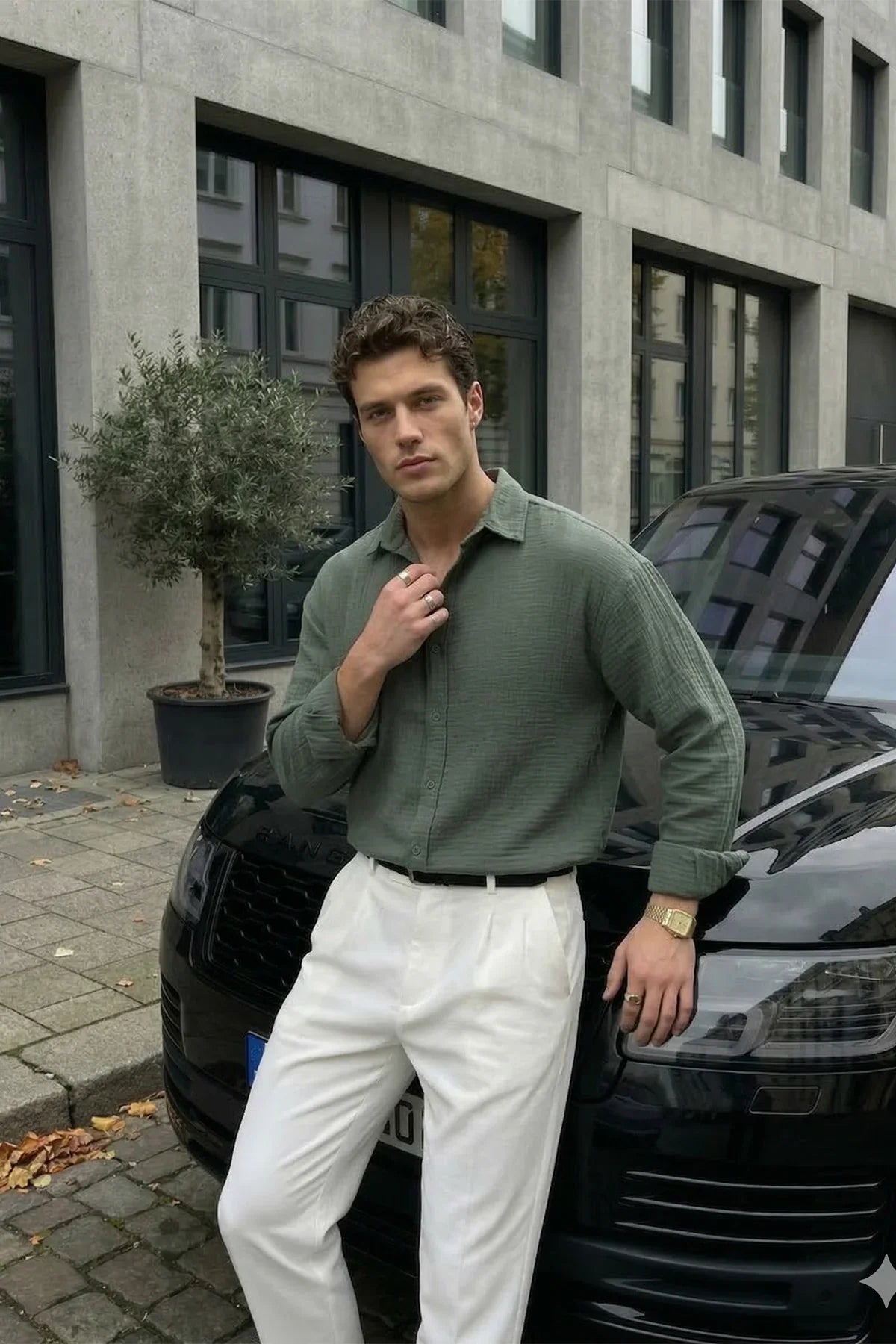 Yurin Erkek Premium Müslin %100 Pamuk Oversize Uzun Kollu Gömlek - Livio Ferri