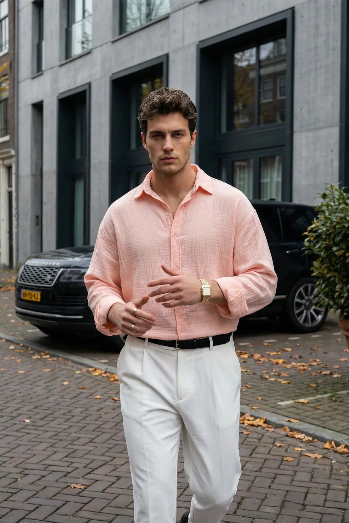 Yurin Erkek Premium Müslin %100 Pamuk Oversize Uzun Kollu Gömlek - Livio Ferri