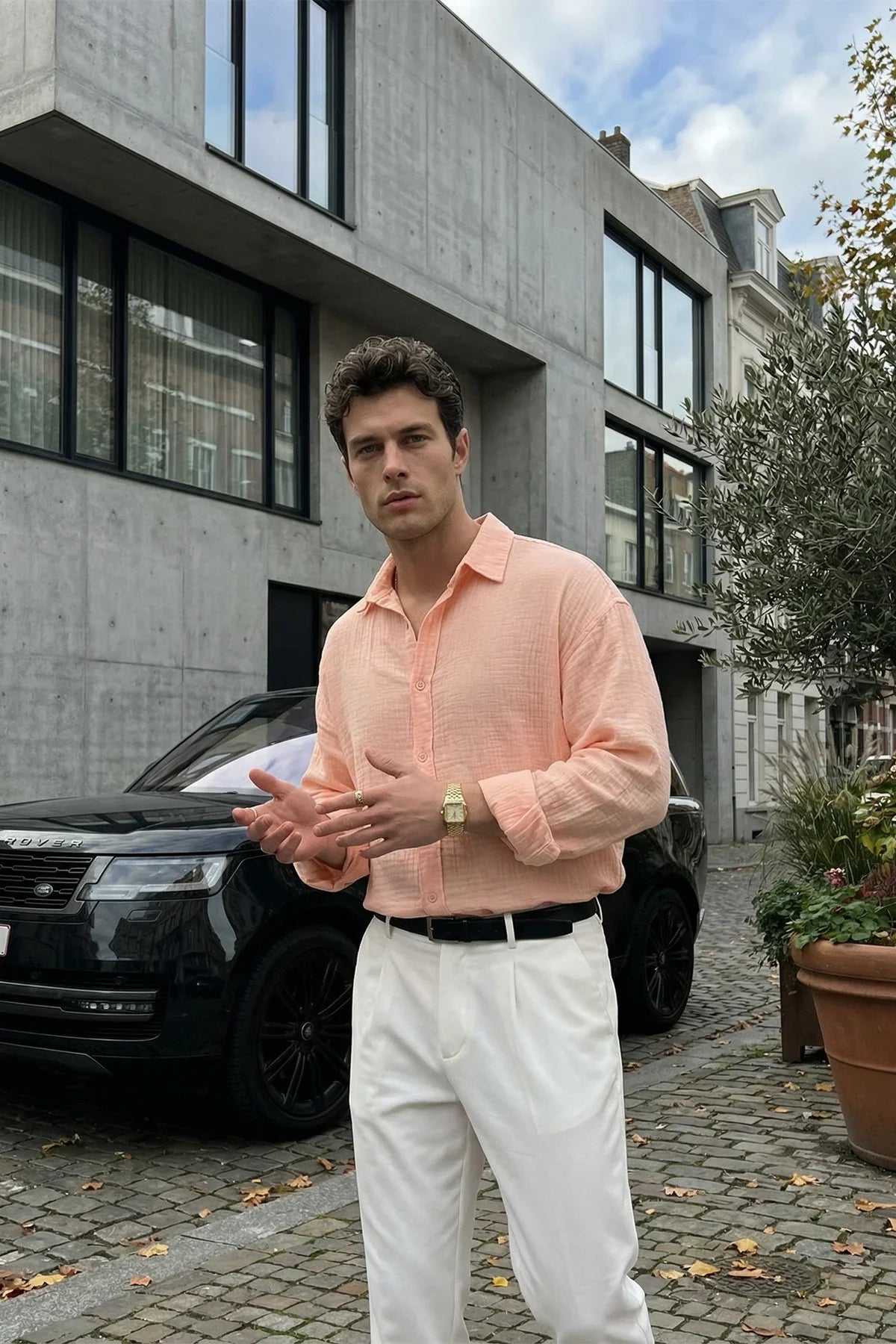 Yurin Erkek Premium Müslin %100 Pamuk Oversize Uzun Kollu Gömlek - Livio Ferri