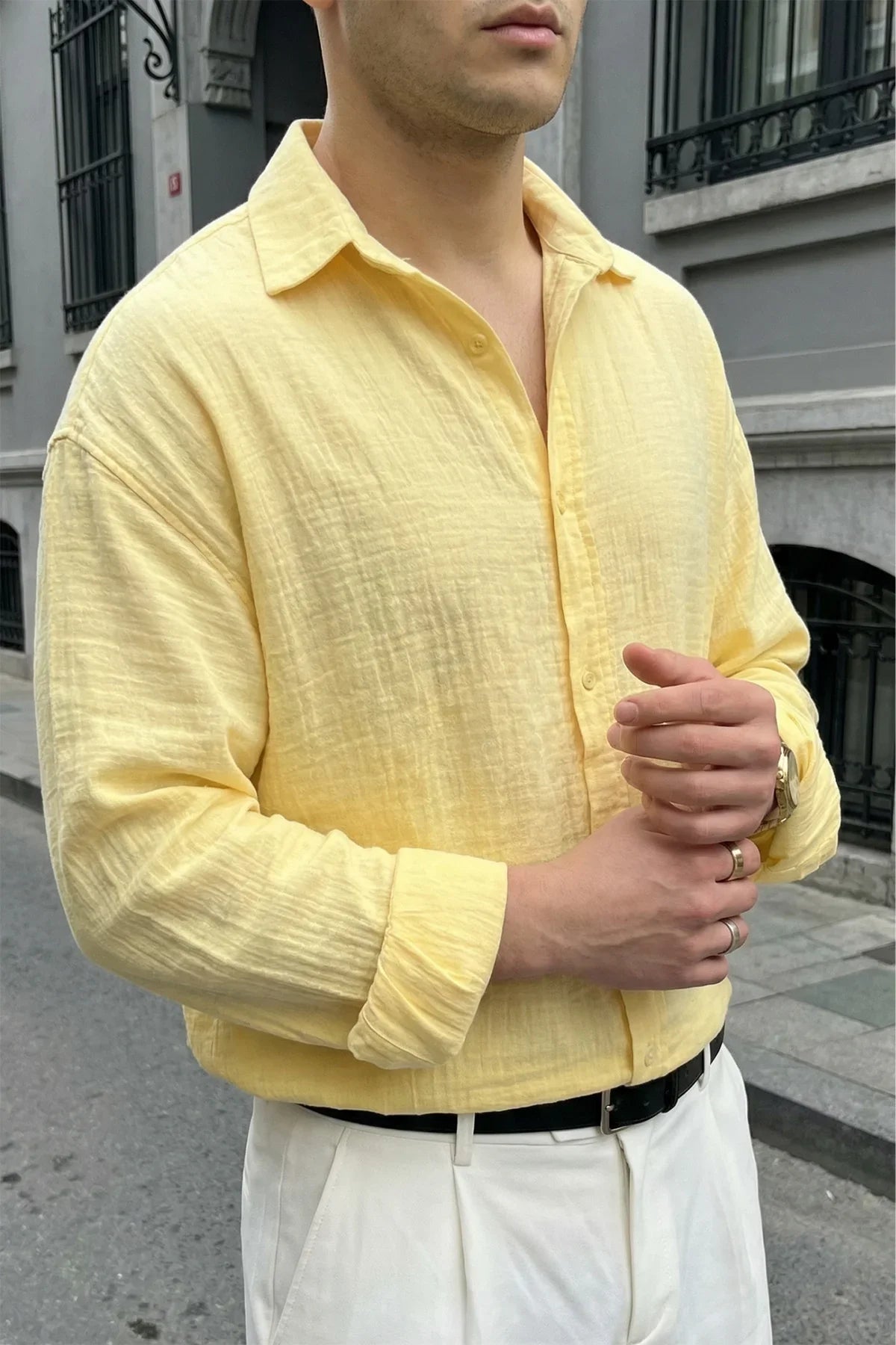 Yurin Erkek Premium Müslin %100 Pamuk Oversize Uzun Kollu Gömlek - Livio Ferri