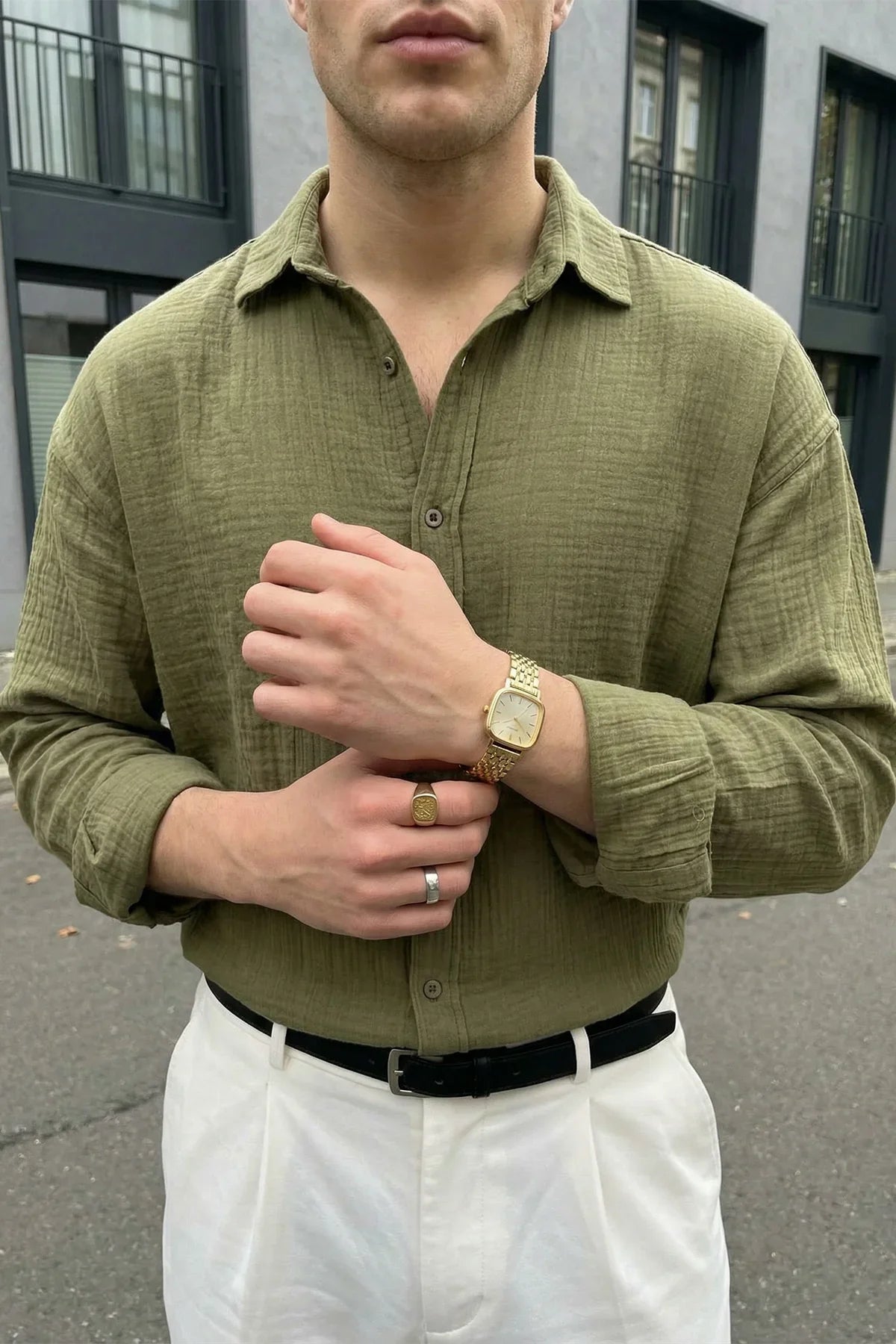 Yurin Erkek Premium Müslin %100 Pamuk Oversize Uzun Kollu Gömlek - Livio Ferri