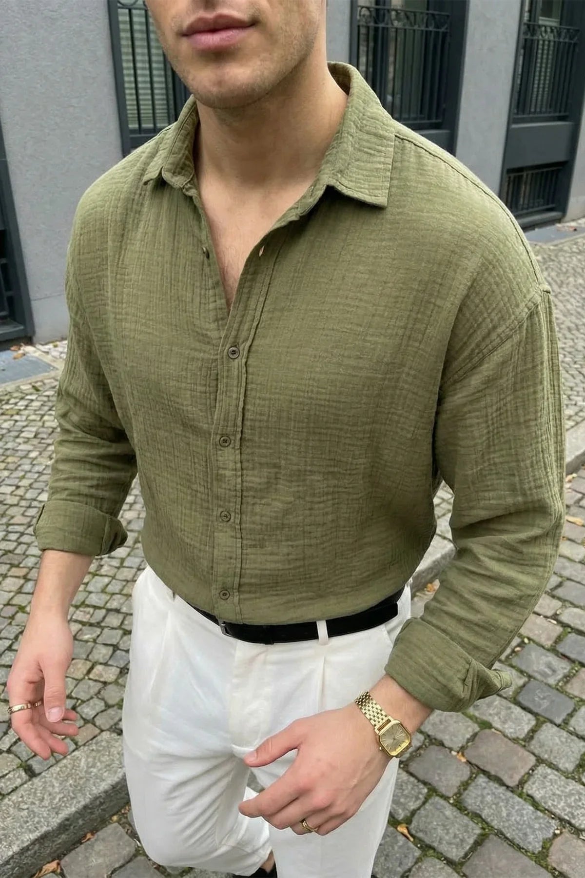 Yurin Erkek Premium Müslin %100 Pamuk Oversize Uzun Kollu Gömlek - Livio Ferri